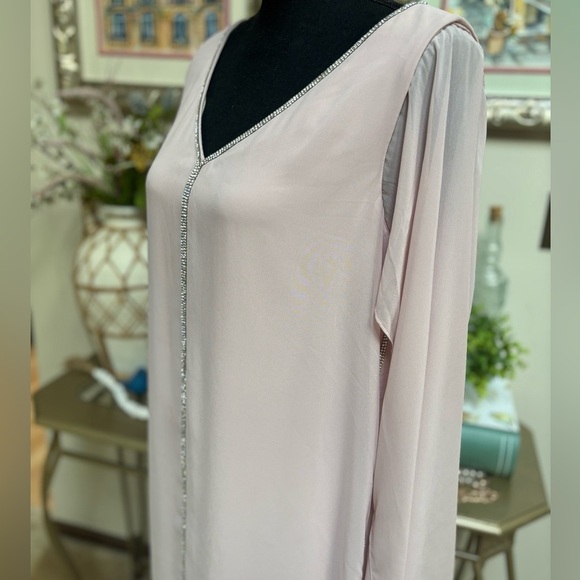 FRANK LYMAN DESIGN FORMAL WEDDING SILVER RHINESTONE BLUSH PINK MIDI DRESS SZ 10 - Picture 5 of 10